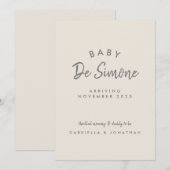 Moderne typografie Beige Zwangerschapsaankondiging Aankondiging (Voorkant / Achterkant)