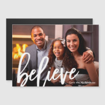 Moderne typografie Believe foto-kerstmagneet