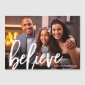 Moderne typografie Believe foto-kerstmagneet (Voorkant)