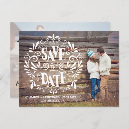 MODERNE TYPOGRAFIE | BESPAAR DE DATUM-BRIEFKAART AANKONDIGINGSKAART (Voorkant / Achterkant)