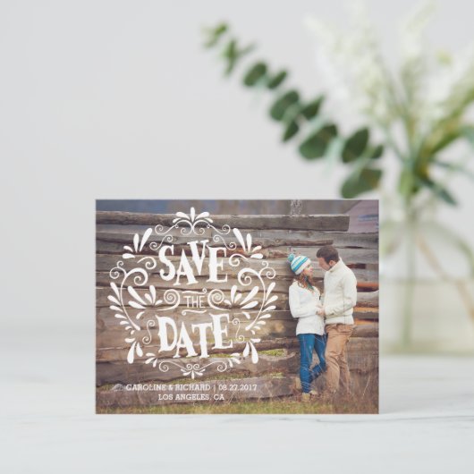 MODERNE TYPOGRAFIE | BESPAAR DE DATUM-BRIEFKAART AANKONDIGINGSKAART (Staand voorkant)