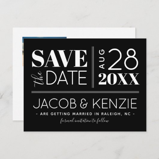 Moderne typografie | Bewerkbare kleuren De datum o Aankondigingskaart (Voorkant / Achterkant)