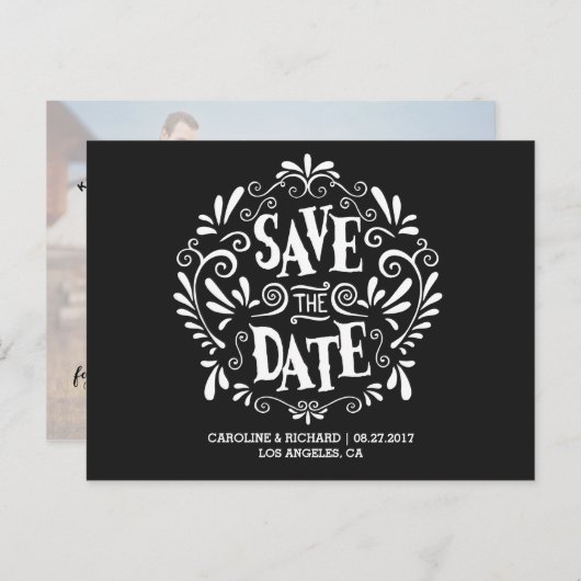 MODERNE TYPOGRAFIE | BLACK |DE DATUM BRIEFKAART OP (Voorkant / Achterkant)