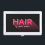 Moderne Typografie Black en Roze Hair Stylist Visitekaarthouder<br><div class="desc">Bewaar uw visitekaartjes in deze moderne zwarte en roze houder van het visitekaartje "Hair"-typografie. Bekijk hier het visitekaartje voor de overeenkomst https://www.zazzle.com/modern_typography_black_and_pink_hair_stylist_business_card-240984155131985968?rf=238364477188679314 Pas dit aan door de placeholder tekst te vervangen om uw eigen informatie toe te voegen. Klik op de knop "Aanpassen" voor meer opties zoals het wijzigen van het...</div>