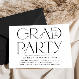 Moderne Typografie Black en White Graduation Party Kaart