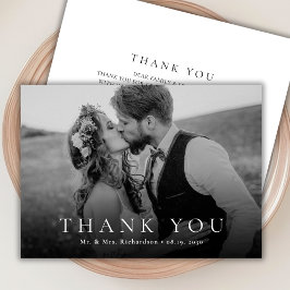 Moderne Typografie Black en White Photo Wedding Bedankkaart