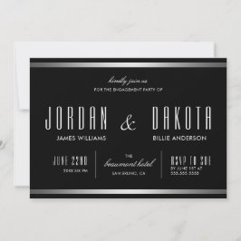 Moderne Typografie Black & Silver Engagement Party Kaart
