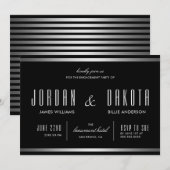 Moderne Typografie Black & Silver Engagement Party Kaart (Voorkant / Achterkant)