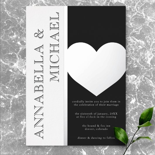 Moderne Typografie Black White Wedding Folie Uitnodiging