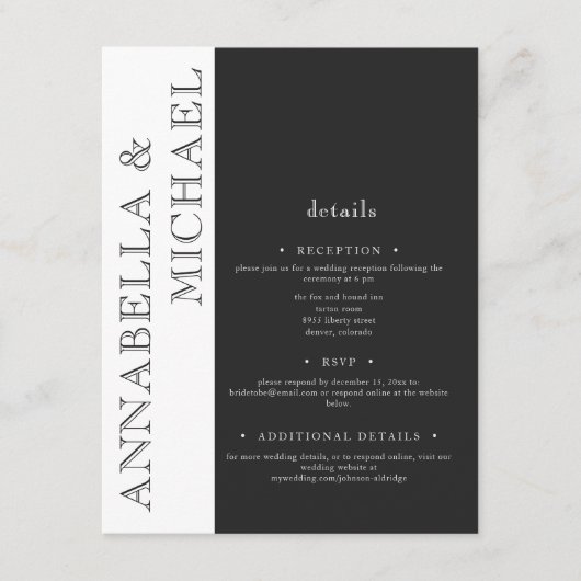 Moderne Typografie Black White Wedding Informatiekaartje (Voorkant)