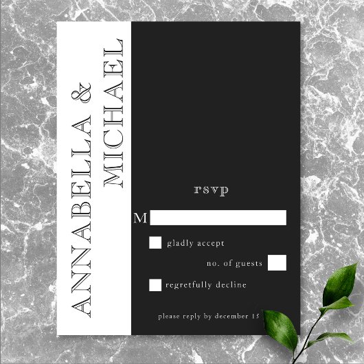 Moderne Typografie Black White Wedding RSVP Kaartje