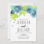 Moderne typografie blauw bloemen bloemen bruiloft kaart (Voorkant)