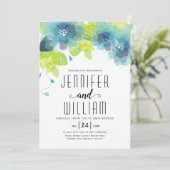 Moderne typografie blauw bloemen bloemen bruiloft kaart (Staand voorkant)