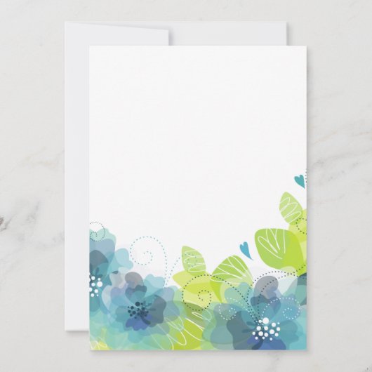 Moderne typografie blauw bloemen bloemen bruiloft kaart (Achterkant)