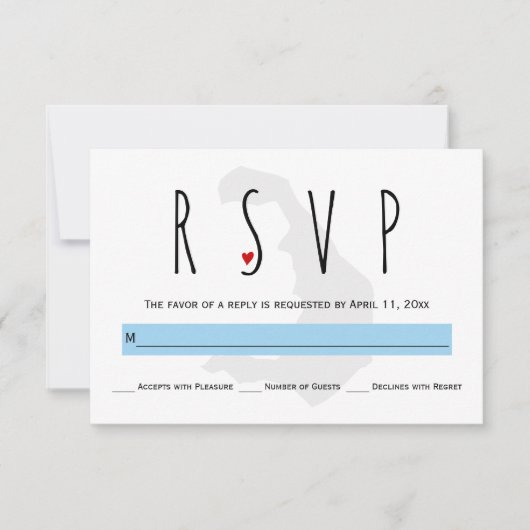 Moderne typografie blauw Santorini bruiloft RSVP k (Voorkant)