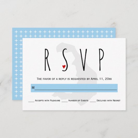 Moderne typografie blauw Santorini bruiloft RSVP k (Voorkant / Achterkant)