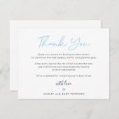 Moderne typografie blauw script baby shower bedankkaart (Voorkant / Achterkant)