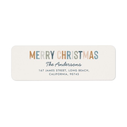 Moderne typografie blauw terracotta kerstscript etiket (Voorkant)