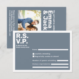 Moderne typografie Blauw Vet RSVP Huwelijk