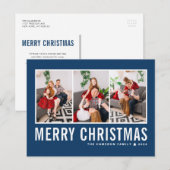 Moderne Typografie Blauwe Fotocollage Kerstmis Feestdagenkaart (Voorkant / Achterkant)