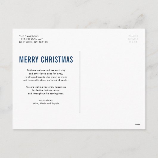 Moderne Typografie Blauwe Fotocollage Kerstmis Feestdagenkaart (Achterkant)