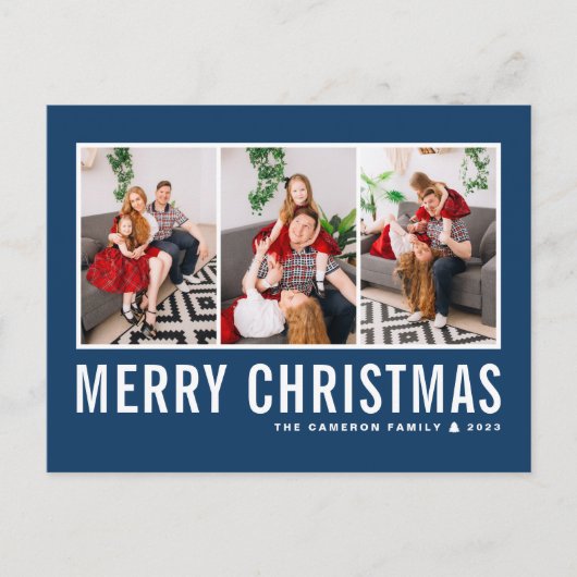 Moderne Typografie Blauwe Fotocollage Kerstmis Feestdagenkaart (Voorkant)