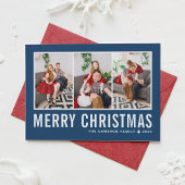 Moderne Typografie Blauwe Fotocollage Kerstmis Feestdagenkaart