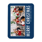 Moderne Typografie Blauwe Fotocollage Kerstmis Magneet (Verticaal)