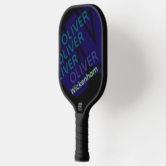 Moderne Typografie Blauwe Naam Cool Pickleball Paddle (Links)