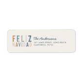 Moderne typografie blauwe terracotta Feliz Navidad Etiket (Voorkant)