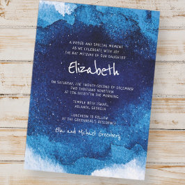 Moderne Typografie Blauwe Waterverf Bat Mitzvah Kaart
