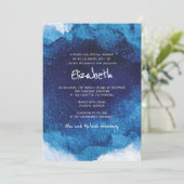 Moderne Typografie Blauwe Waterverf Bat Mitzvah Kaart (Staand voorkant)