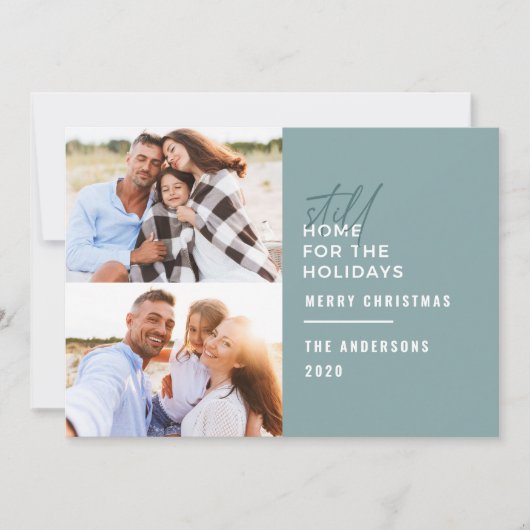 Moderne typografie blijft thuis voor de feestdagen feestdagenkaart (Voorkant)