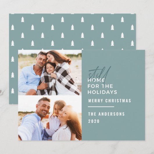 Moderne typografie blijft thuis voor de feestdagen feestdagenkaart (Voorkant / Achterkant)