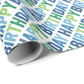 Moderne Typografie Blue Boys Happy Birthday Cadeaupapier (Rol Hoek)