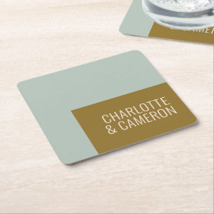 Moderne Typografie Blue en Olive Wedding Custom Kartonnen Onderzetters