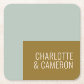 Moderne Typografie Blue en Olive Wedding Custom Kartonnen Onderzetters (Voorkant)