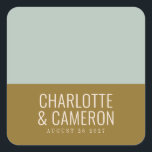 Moderne Typografie Blue en Olive Wedding Custom Vierkante Sticker<br><div class="desc">Vette moderne Typografie Light Blue en Olive Wedding Custom Square Sticker</div>