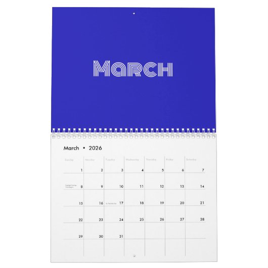 Moderne Typografie Blue Kalender (Mar 2026)