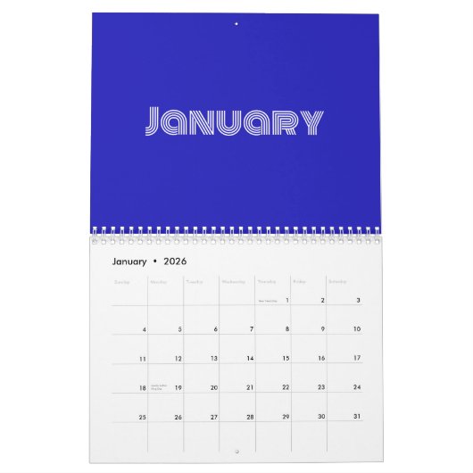 Moderne Typografie Blue Kalender (Jan 2026)