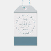 Moderne Typografie Blue Save the Date Cadeaulabel (Voorkant)