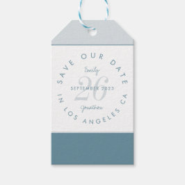 Moderne Typografie Blue Save the Date Cadeaulabel