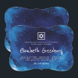 Moderne Typografie Blue Waterverf Bat Mitzvah Kaart<br><div class="desc">Bestaat uit afspeelbaar script en serif typografie; Allemaal tegen een achtergrond van blauwe waterverf achtergrond. 

Dit wordt ontworpen door de Uitgezochte Leveringen van de Partij,  exclusief voor Zazzle.

Hier beschikbaar:
http://www.zazzle.com/selectpartysupplies</div>