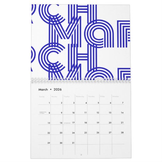 Moderne Typografie Blue White Kalender (Mar 2026)