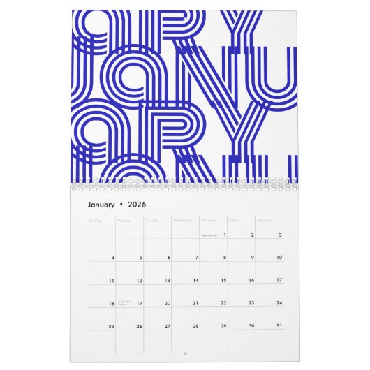 Moderne Typografie Blue White Kalender (Jan 2026)