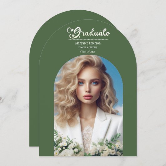 Moderne typografie Bold Afstuderen Olive Green Arc Kaart (Voorkant / Achterkant)