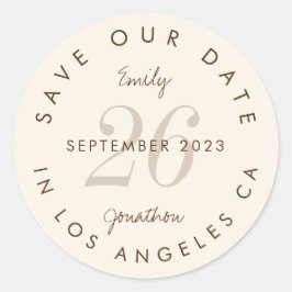 Moderne Typografie Brown Save the Date Ronde Sticker