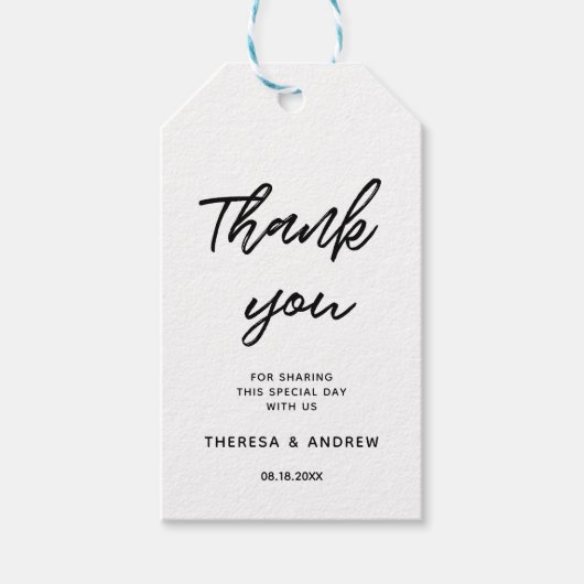 Moderne typografie bruiloft gunst cadeaulabel (Voorkant)