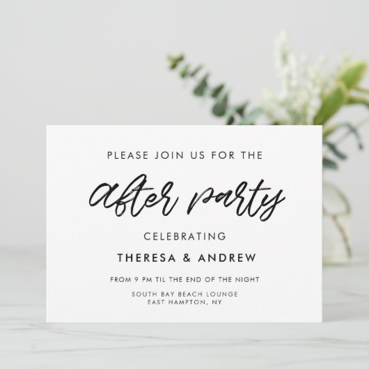 Moderne typografie bruiloft na feest kaart (Staand voorkant)