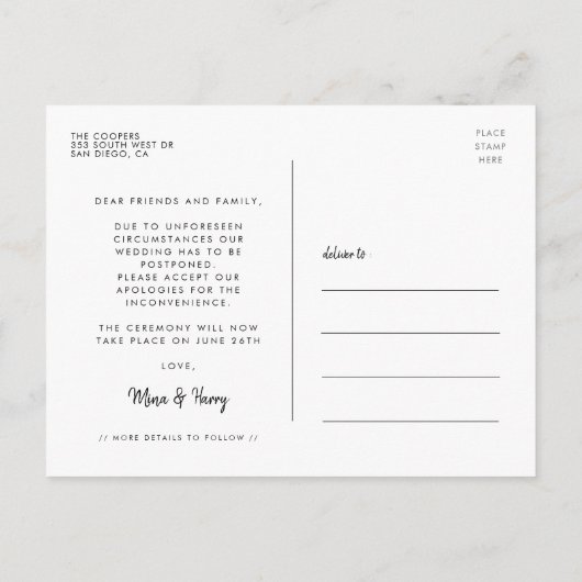 Moderne typografie Bruiloft nieuw plan Briefkaart (Achterkant)